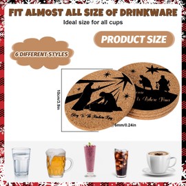 Whaline 6Pcs Christmas Cork Coasters with Holder Xmas Nativity Scene Round Farmhouse Coasters Holy Jesus Birth Heat-Resistant Cup Mats for Wooden Table Protection Winter Party Home Kitchen Supplies