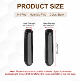 PATIKIL 1.5mm/0.06" Rubber End Caps, 144 Pcs Screw Caps Covers Flexible Blot Protector PVC for Screw Bolt Ends Tube Thread Caps, Black