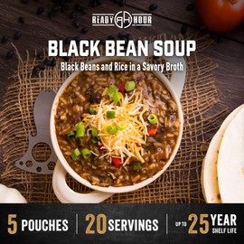 Ready Hour Black Bean Soup Case Pack – 20 Servings (5 Pouches) – Freeze-Dried Meals, Emergency Food Supply, Long Term Storage, Prepper Pantry, Instant Beans, Shelf Stable
