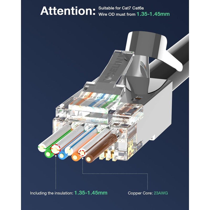 VCELINK CAT6A Connector, RJ45 Connectors Pass Through CAT6A CAT7 Shielded,