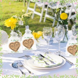 Wedding Favors for Guests, 25 Set Wedding Party Souvenirs Favors Bulk for Guests with Heart Shaped Cork Coasters, Thank You Cards, Organza Bags, Bridal Shower Thank You Gifts