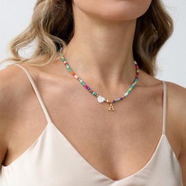 Aidenn Cute Necklace with Letter Pendant Girls Women Trendy Stuff Boho Initials Choker Necklace Name Letter Chain Hypoallergenic Initial Letters Craftsman Gifts Teen Girls, Stone