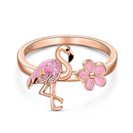 Flamingo Ring 925 Sterling Silver Pink Flamingo Rings for Women Flamingos Lover Gifts Size 7