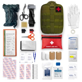ASA Techmed Emergency Survival Kit - Mini First Aid Kit Travel Size & Survival Gear Kit Military Grade for Hikers, Hunters, Military, Firefighters, Campers, Boaters & First Responders (Green)