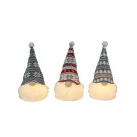 MOMENTS IN TIME Christmas Polyester Gnome with LED Light up, Battery Operate 3AA Battery not Included 3 Packs