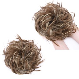 Tousled Updo Messy Bun Hair Extension Instant Ponytail With Elastic Rubber Band Updo Chignon Donut Scrunchies Extensions Hairpiece Synthetic Wavy Hair Light Brown mix Ash Blonde