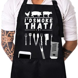 Funny Black Chef Aprons for Men Adjustable BBQ Kitchen Chef Aprons, Aprons for Cooking Funny for Husband, Dad