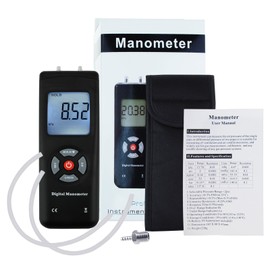 GAIN EXPRESS Professional Dual-Port Manometer, Handheld HVAC Gas Pressure Meter, Differential Pressure Gauge, Large LCD with Backlight