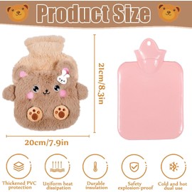 Hot Water Bottle for Children, with Fluffy Cover, Hot Water Bottle with Fluffy Cover, Removable and Washable, High-Quality Hot Water Bottle for Children and Baby (Brown, 300)