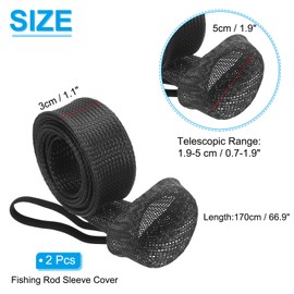 PATIKIL 67 Inch Rod Sock, 2 Pcs Fishing Rod Sleeve Cover Braided Mesh Pole Protector Gloves Fishing Tools Flat End for Spinning Fishing Rod Fly Rod Ice Rod Casting Rod, Black