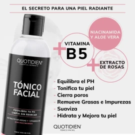 🌹💧 Quotidien Tónico Facial con Agua de Rosas + Vitamina B5 + Niacinamida | 350 ml – Hidratante & Antimanchas ✨🌿