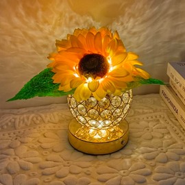 Flower Lamp with USB Charge,3-Colour Infinitely Dimmable Artificial Sunflower LED Table Lamp,Rechargeable Cordless Touch Small Night Light,Gift Ideas for Mothers Day,Xmas,Birthday (Sunflowers02)