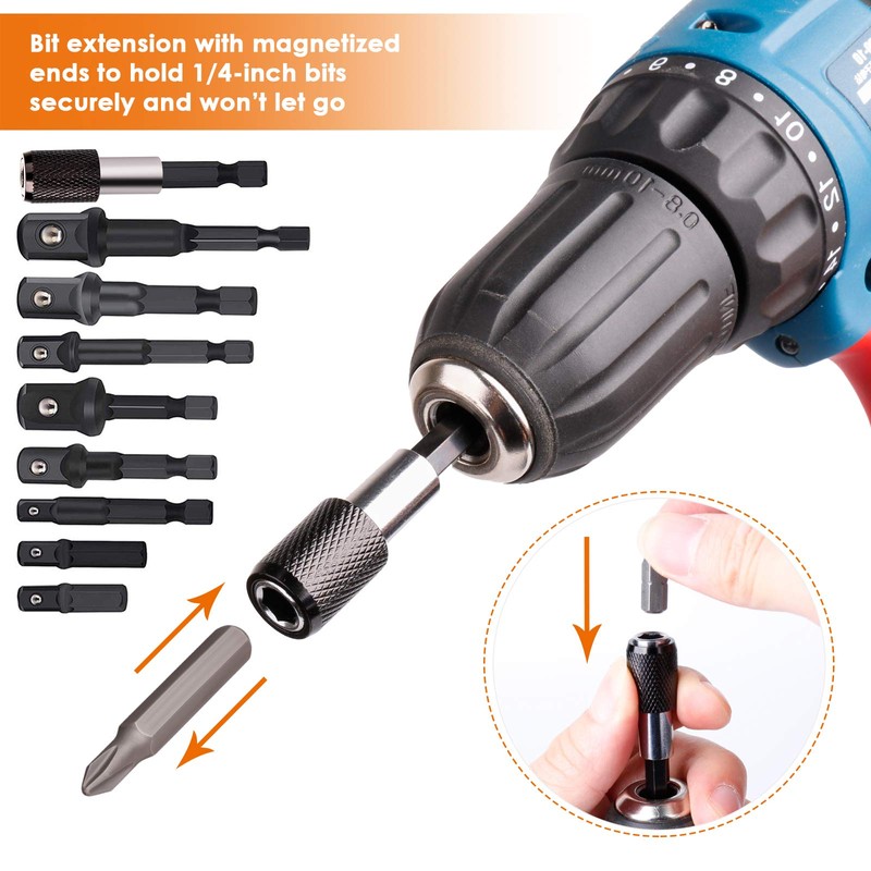 THINKWORK Impact Socket Adapter Set, 1/4" 3/8" 1/2" Drill Socket