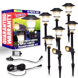 GreenLighting Low Voltage Landscape Lights (8 Pack) - 6 Stake Lights, 2 Flood Spotlights & Transformer - LED Landscaping for Yard, Pathway, Outdoor Walkways, Path, Garden & Deck - Black