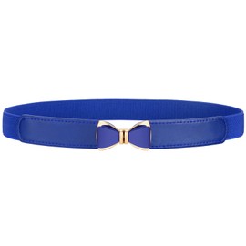 VONMELLI Elastic Skinny Belt for Women Dresses Fashion Stretch Thin Waist Belt Retro Ladies Belt with Bow Buckle Royal Blue Fit Waist Size 26" to 31"