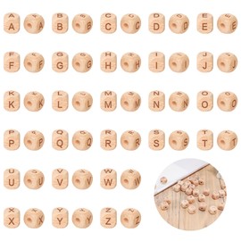 YAKLEE Letter Beads, Pack of 52, 12 x 12 mm, Wooden Beads, A-Z Alphabet Spacer, Cube Letter Beads for Threading, Natural Wooden Beads for Crafts, for Names, Bracelets, Necklaces, Hairband (4 mm Hole)