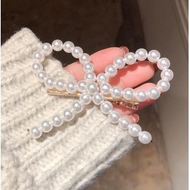 1Pc White Elegant and Sweet Pearl Bow Duckbill Clip,Ladies Pearl Side Clip Bangs Hair Clip,Wedding Headdress,Birthday,Valentine's Day Gift,Clips and Barrettes,Hair Clips,Hair Accessories,Hair Care