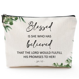 Christian Makeup Bag, Bible Verse Cosmetic Bag, Cute Canvas Makeup Pouch, Christian Birthday Friendship Gifts for Women Teen Girls Friends, Small Zipper Organizer Pouches for Purse Cosmetics-A52