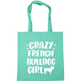 Hippowarehouse Crazy french bulldog girl - dog Tote Shopping Gym Beach Bag 42cm x38cm, 10 litres