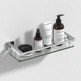 SFGSOWOR Glass Shelf for Bathroom Rectangular Stainless Steel Tempered Glass Modern Stainless Steel Wall Mount Shelf (Chrome Polished, 16‘’)