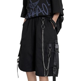 Black Cargo Shorts with Chain Shorts Fairy Grunge Clothes Techwear Pants Korean Clothes Punk Clothes Harajuku Jorts