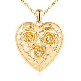 Yumilok Women's Necklace 925 Silver Pendant Heart Rose Flower Heart Locket for Opening Pictures Amulet