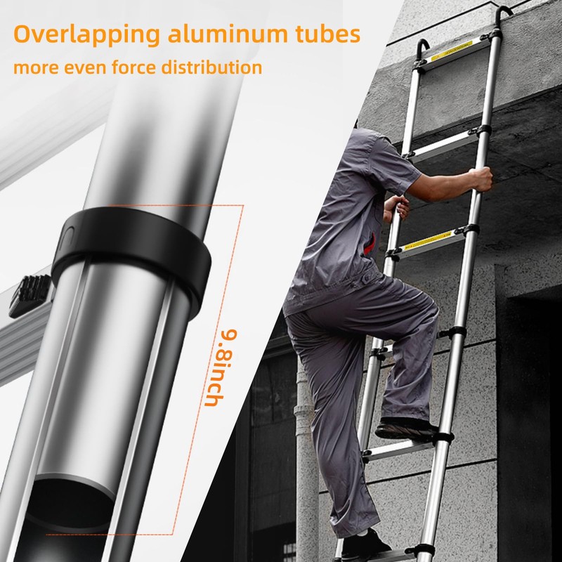 ZenAscend 10.5ft Telescoping Ladder, Multi-Purpose Collapsible Ladder with Hook, Aluminum