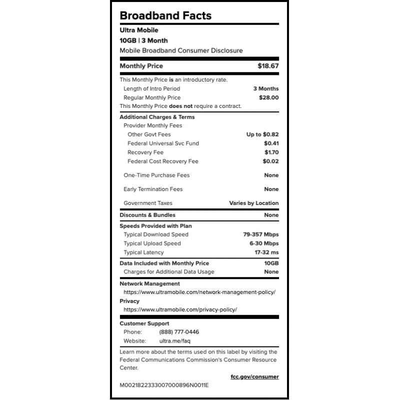 Ultra Mobile $28/mo. Ultra Mobile Prepaid Plan: Unlimited Talk, Text