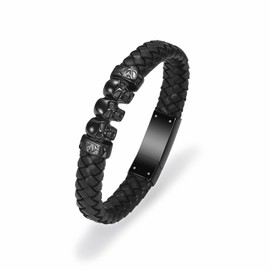 VCCWYQK Cremation Jewelry Urn Skull Bracelet for Ashes for Men Keepsake Memorial Cuff Bangle Leather Wristband Cremation Bracelet