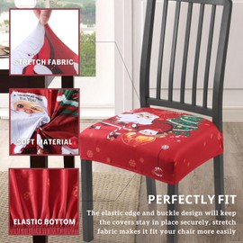 SearchI Christmas Dining Chair Seat Covers Set of 6, Soft Stretch Xmas Seat Covers for Dining Chairs, Dining Room Seat Covers for Christmas Decoration(Rear-Covered, Santa Claus)