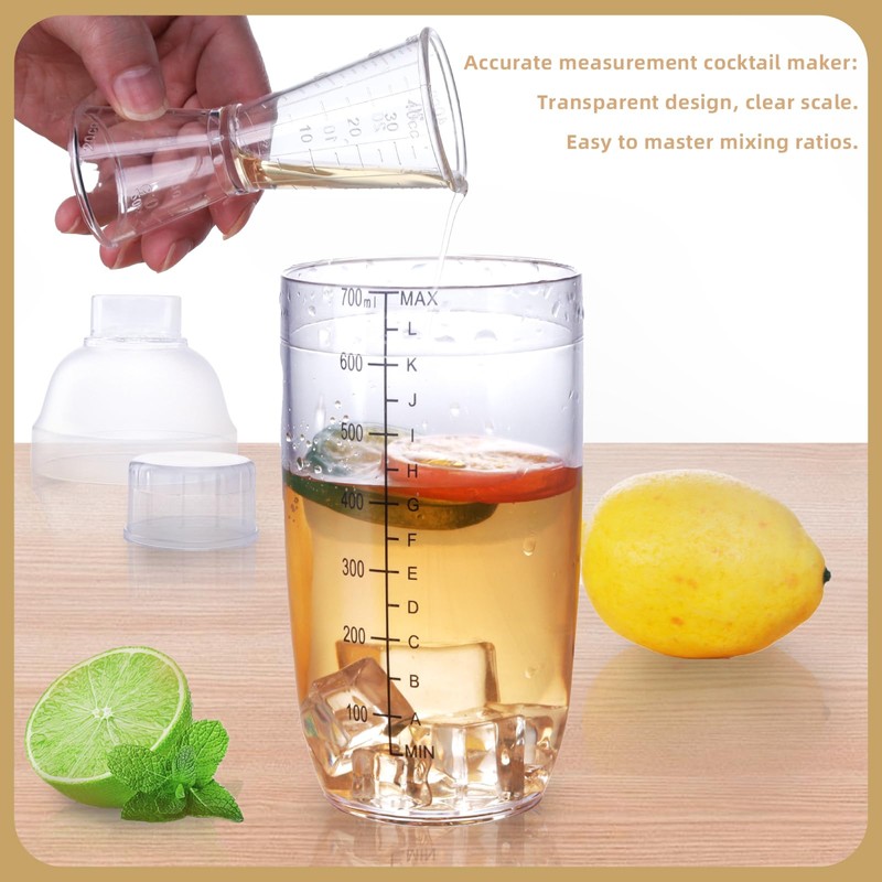 Plastic Bar Cocktail Shaker with Measuring Jigger Set,Hand Drink Mixer