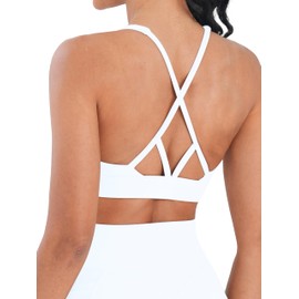 Sunzel Sports Bra for Women V Neck Criss Cross Back Running Bras Removable Cups Wirefree Padded Workout Bra Yoga Gym White Medium