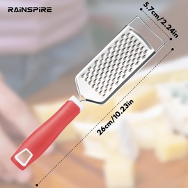 Rainspire Professional Cheese Graters for Kitchen Stainless Steel Handheld, Metal Lemon Zester Grater With Handle For Cheese, Chocolate, Spices, Kitchen Gadgets Tools, Soft Grip Handle (Red)