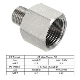 MECCANIXITY Hex Bushing, 1/4 PT Male to 1/2 PT Female Stainless Steel Pipe Fitting Adapter, Pack of 2