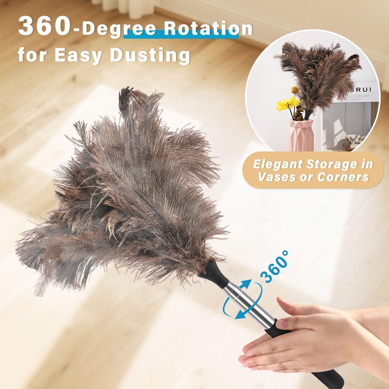 SYCEES Extendable Ostrich Feather Duster with Stainless Steel Handle