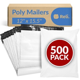 Reli. Poly Mailers 12x15.5 | 500 Pcs Bulk | Shipping Envelopes | White Packaging Bags for Shipping | Non-Padded Polymailers, Self Sealing Mailing Bags for Clothing, Bulk (White)