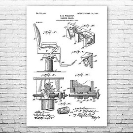 Barber Chair Poster Print, Barber Shop Decor, Hair Stylist, Barber Gift, Chair Blueprint, Fashion Decor, Stylist Gift Black & White (11 inch x 14 inch)