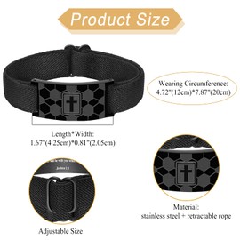 Cupimatch Christliches Armband für Männer: Schwarzes Fußball Kreuzarmband Josua 1:9 Gravur Armreif Verstellbares Edelstahl Elastisches Sportarmband Glaubensgeschenk für Herren Jungen