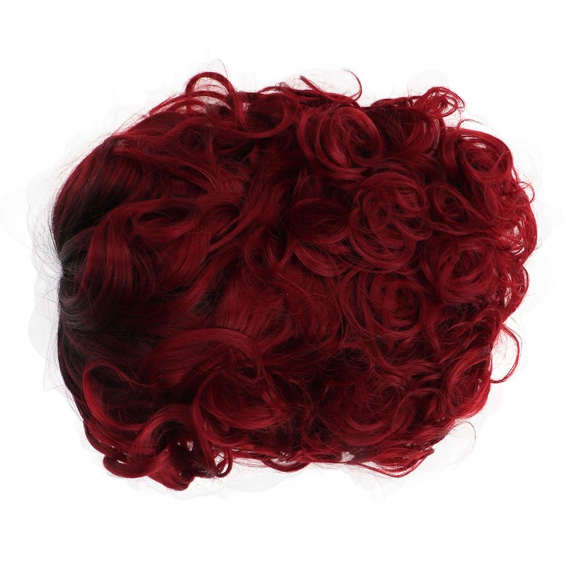 Curly Short Wig Wine Red Women Wig Gradient Color Adjustable