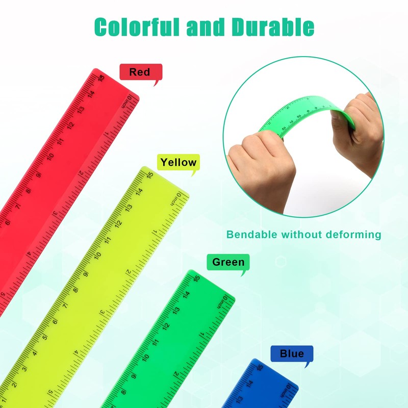 15cm Ruler Pack, Windspeed 20Pcs Colorful Rulers Straight Rulers with