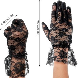Black Lace Gloves For Women Goth Accessories Fingerless Gloves For Women Elegant Short Tea Party Wrist Length Floral Sunblock Bridal Short Lace Sunblock Fingerless Bridal