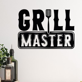 GRAZDesign Wandtattoo Grill Master für Männer, Küchenaufkleber Küche Wandaufkleber selbstklebende Folie - 43x30cm / mittelgrau