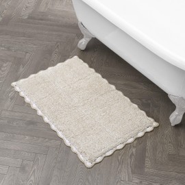 Laura Ashley Heathered Crochet Border 100% Cotton 20"x32" Skid-Resistant Bath Rug, Taupe Sandshell