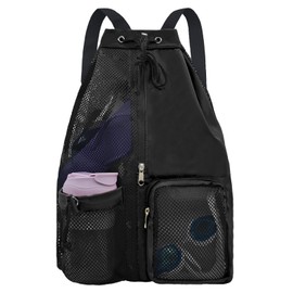 lifwimner Mesh Beach Backpack with Wet Pocket Drawstring Pool Bag Waterproof Swimming Bag Gym Backpack for Men & Women(Green)