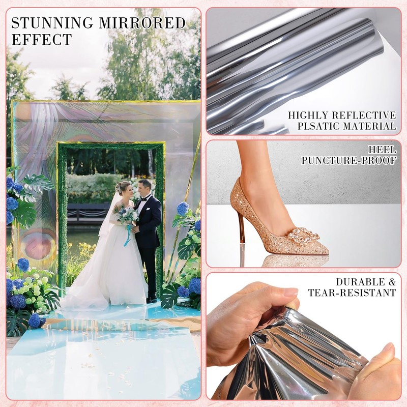 LIKEYO Silver Mirrored Floor Wedding Aisle Runner Aisle Runner for