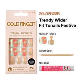 GoldFinger Trendy Press On Fake Toenail Kit Wider Fit, Marble Abstract Print & Glitter Sprinkle Color, Ready to Wear Gel & Manicure Stick, Mini Glue included, Long-Lasting Convenient & Easy to Apply