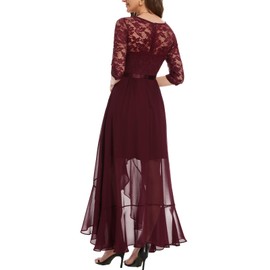 Bbonlinedress Ruffled Flowy Long Sleeve Wedding Guest Dress Hi-Lo V-Neck Cocktail Prom Formal Bridesmaid Dress Burgundy M