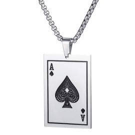 Heavstjer Punk Rock Stainless Steel Playing Card Poker Dog Tag Pendant Necklace(Steel Poker A)