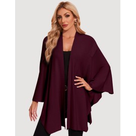 PULI Womens Elegant Cross Front Shawl Wraps Knitted Ponchos Cape Light Weight Poncho Sweater Soft Warm Travel Wraps burgundy