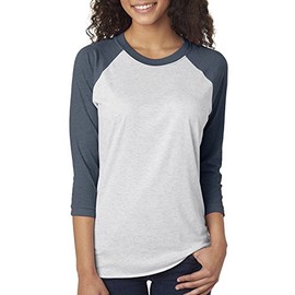 Next Level Unisex Tri-Blend Three-Quarter Sleeve Baseball Raglan Tee (Indigo/Heather White) (M)